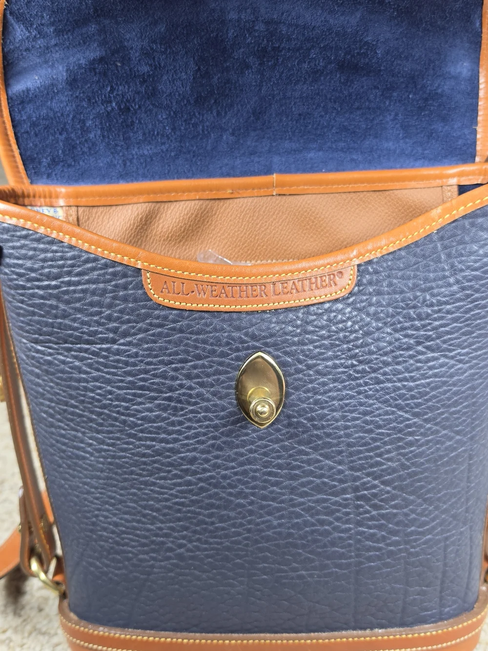 NWT Vintage Dooney & Bourke Cavalry Spectator Bag Navy Blue Tan AWL Crossbody